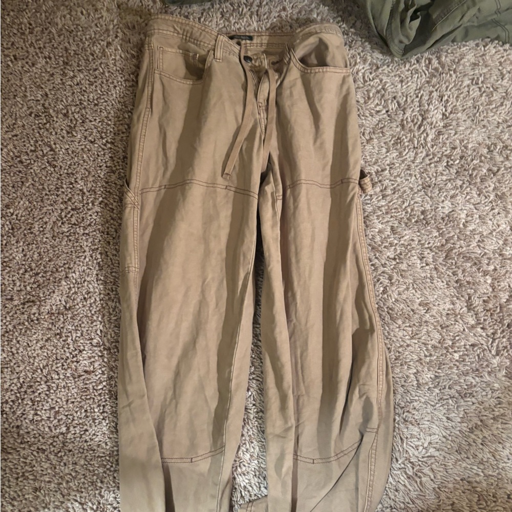 Women Tan Work Pants - Drawstring Utility Style